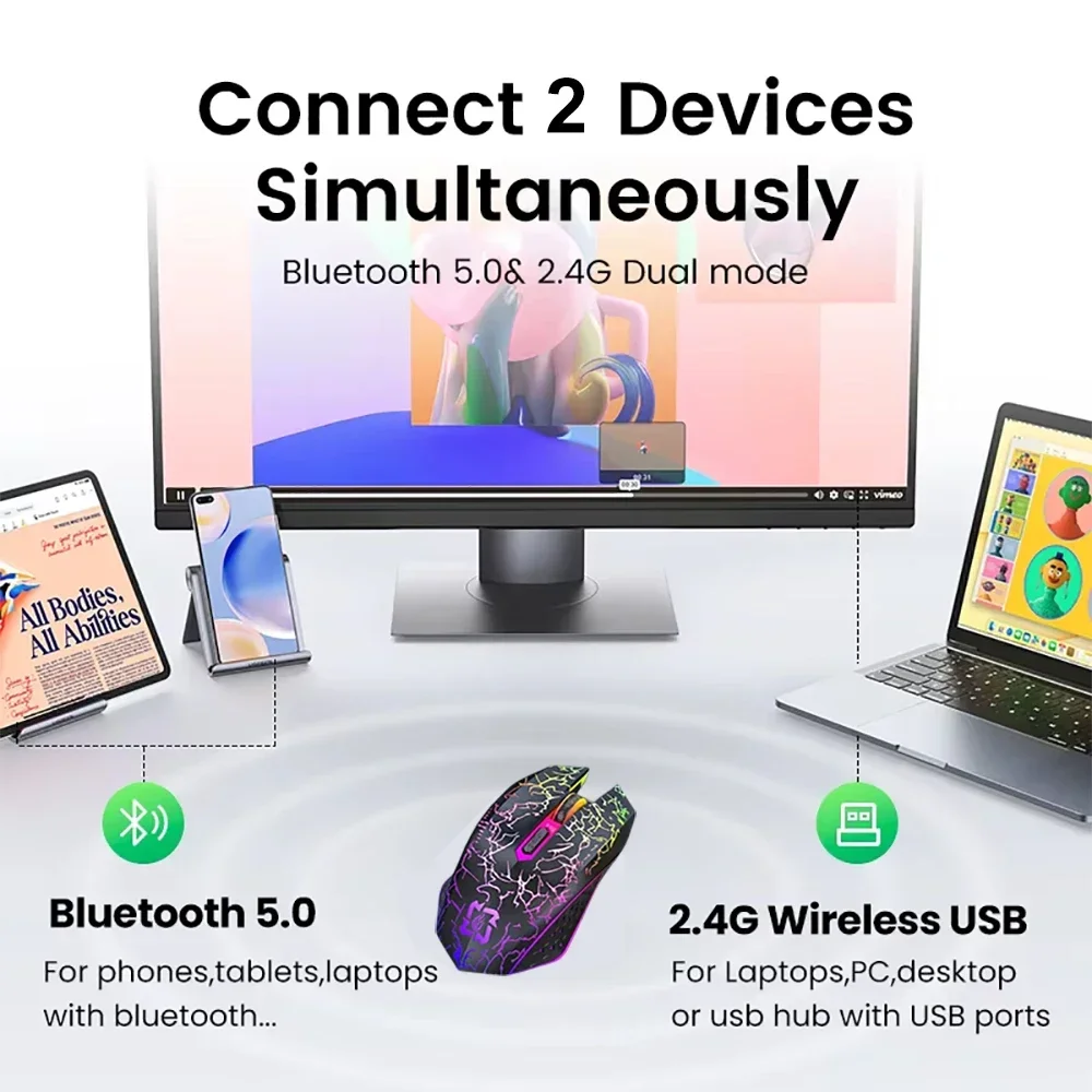 Bluetooth 5.2 Mouse RGB 2.4G W - Pc Gaming Hp 评论和价格
